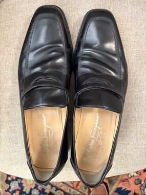 Salvatore Ferragamo Black Leather Penny Loafers